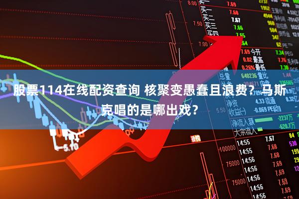股票114在线配资查询 核聚变愚蠢且浪费？马斯克唱的是哪出戏？