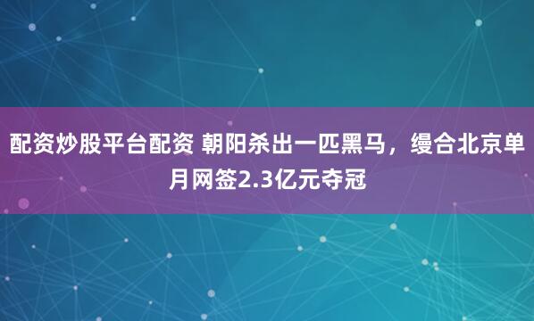 配资炒股平台配资 朝阳杀出一匹黑马，缦合北京单月网签2.3亿元夺冠